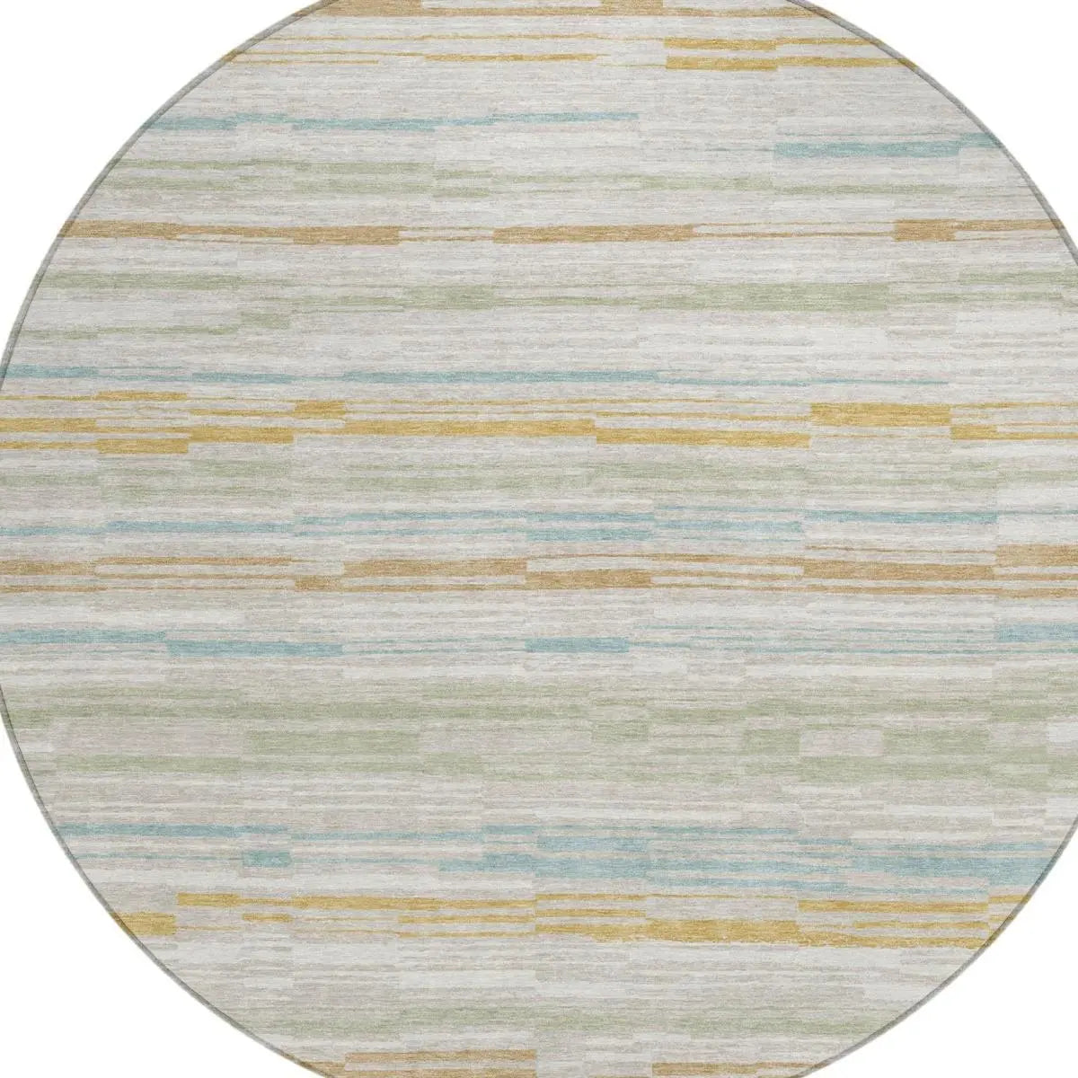 8' Linen And Ivory Round Striped Washable Indoor Outdoor Area Rug Homeroots Outdoor