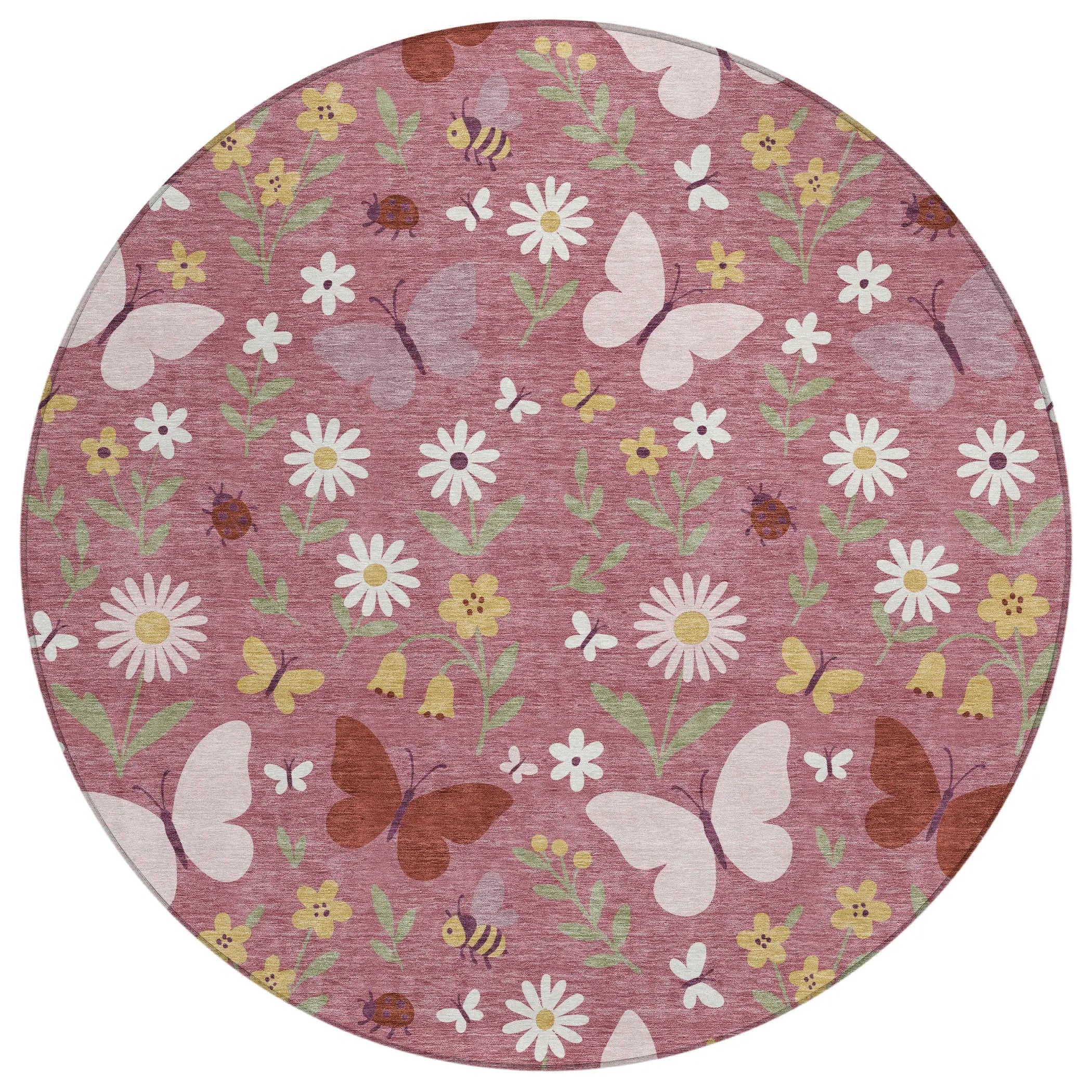 8' Mauve And Pink Round Abstract Washable Indoor Outdoor Area Rug Homeroots Outdoor