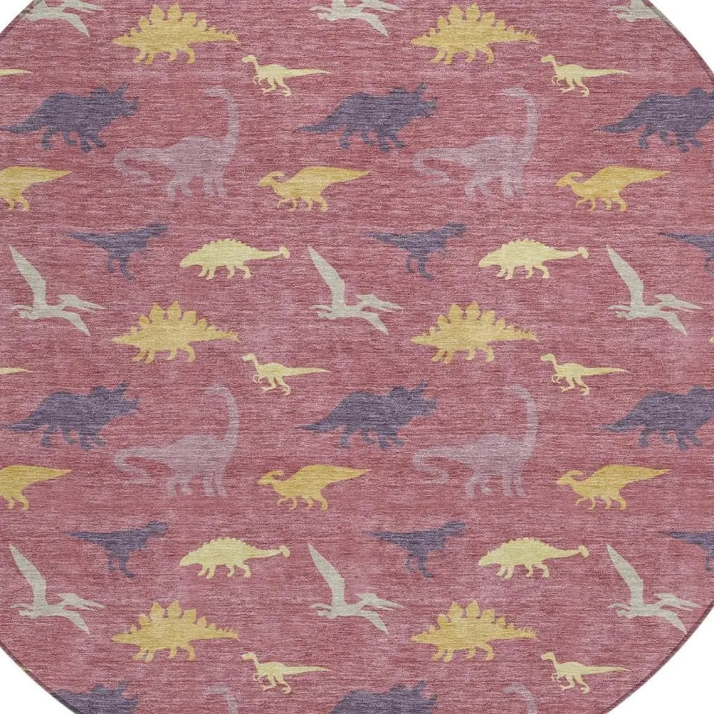 8' Mauve And Pink Round Geometric Washable Indoor Outdoor Area Rug Homeroots Outdoor