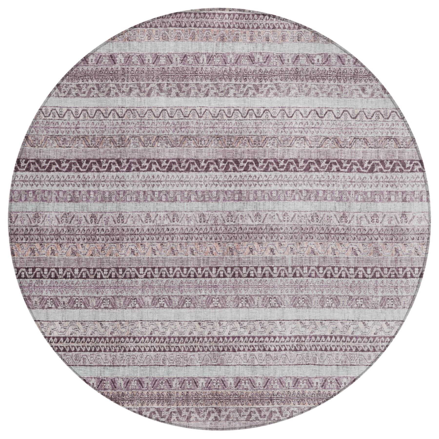 8' Mauve And Pink Round Striped Washable Indoor Outdoor Area Rug Homeroots Outdoor