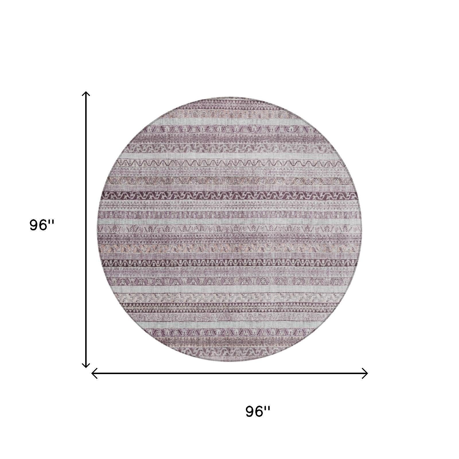 8' Mauve And Pink Round Striped Washable Indoor Outdoor Area Rug Homeroots Outdoor