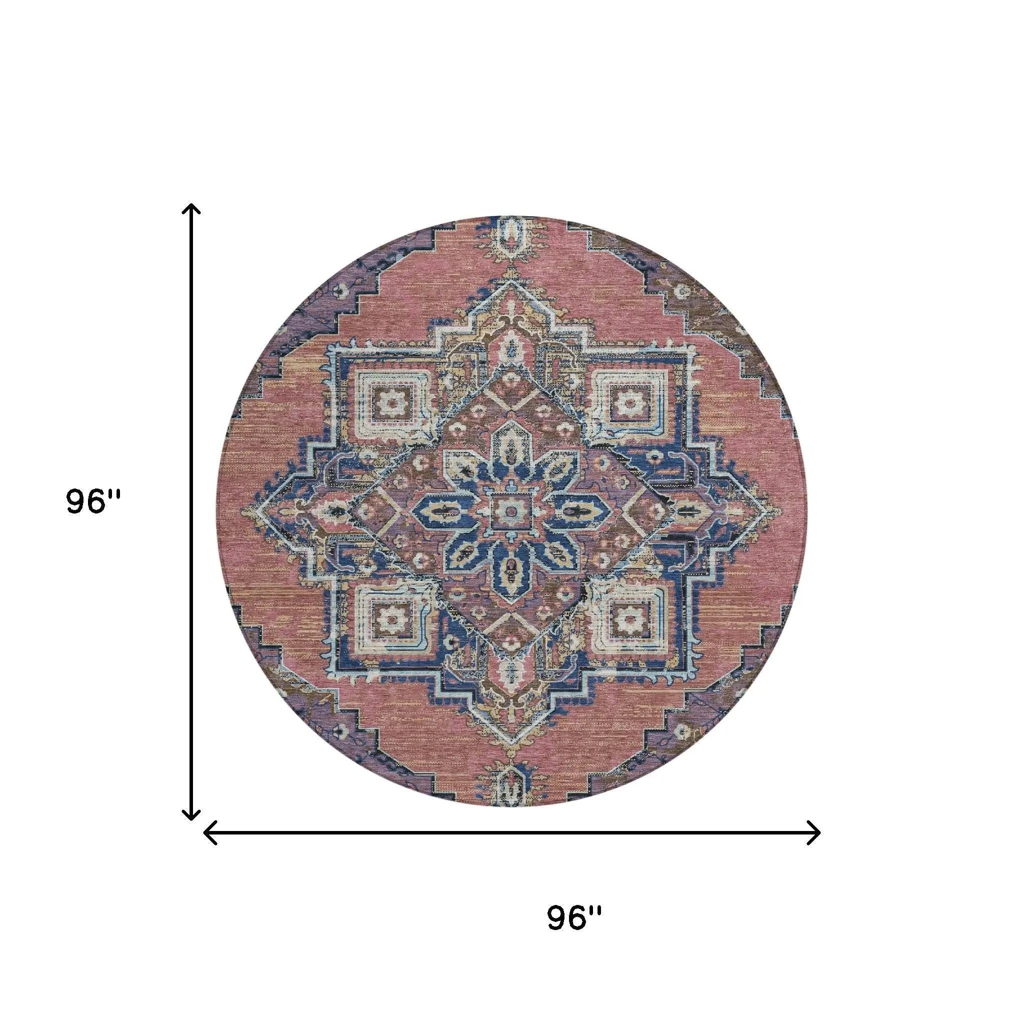 8' Merlot And Gold Round Oriental Washable Indoor Outdoor Area Rug Homeroots Outdoor