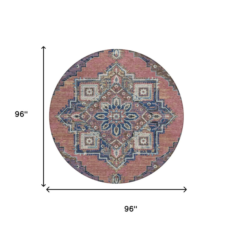 8' Merlot And Gold Round Oriental Washable Indoor Outdoor Area Rug Homeroots Outdoor