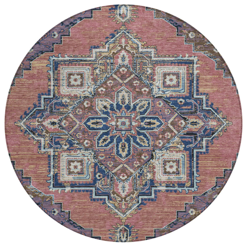 8' Merlot And Gold Round Oriental Washable Indoor Outdoor Area Rug Homeroots Outdoor