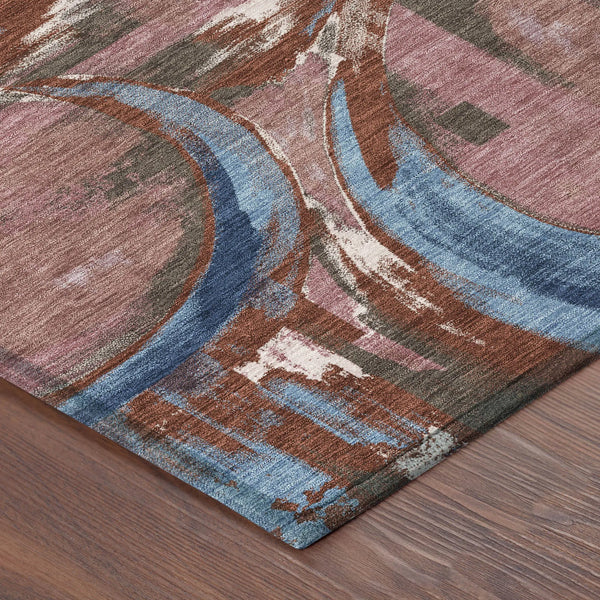 8' Merlot And Red Round Abstract Washable Indoor Outdoor Area Rug Homeroots Outdoor