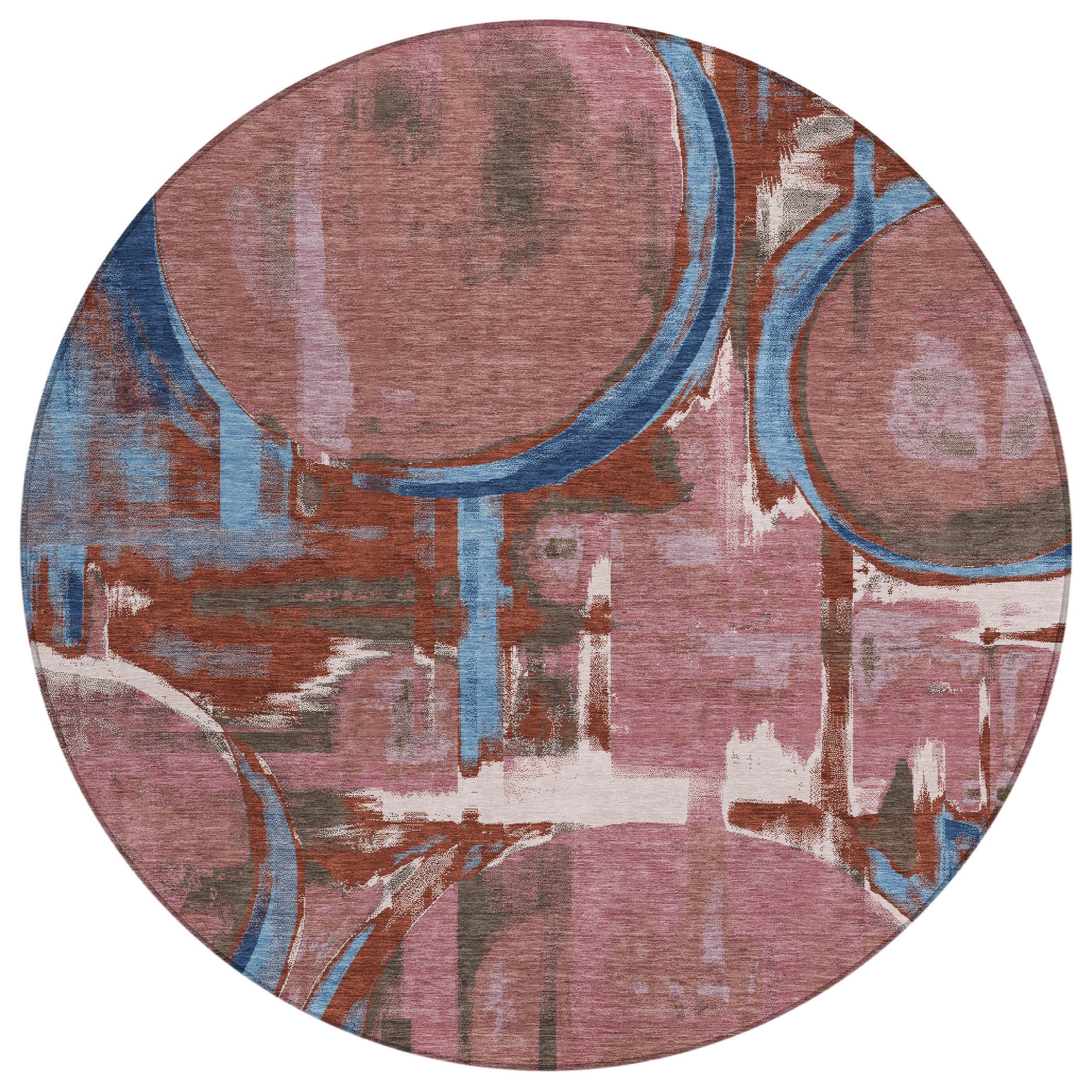 8' Merlot And Red Round Abstract Washable Indoor Outdoor Area Rug Homeroots Outdoor