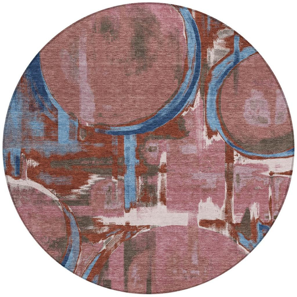 8' Merlot And Red Round Abstract Washable Indoor Outdoor Area Rug Homeroots Outdoor
