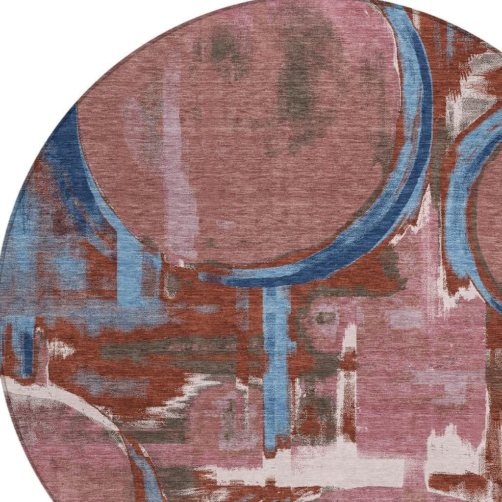 8' Merlot And Red Round Abstract Washable Indoor Outdoor Area Rug Homeroots Outdoor