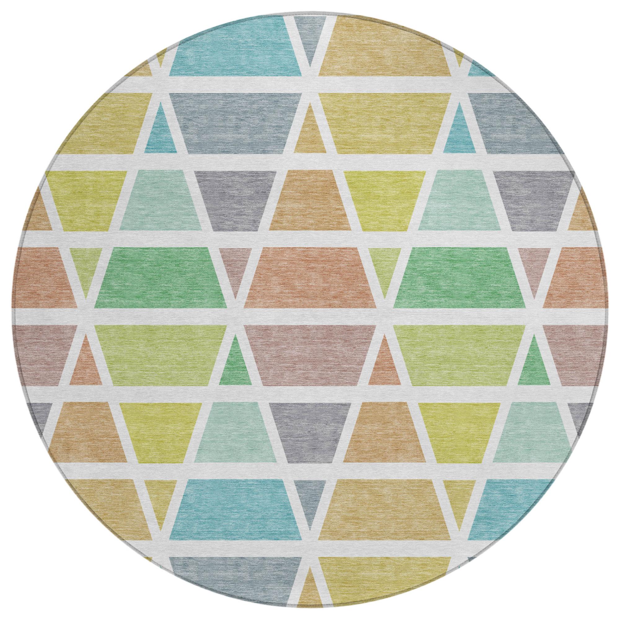 8' Mint Green And Green Round Geometric Washable Indoor Outdoor Area Rug Homeroots Outdoor