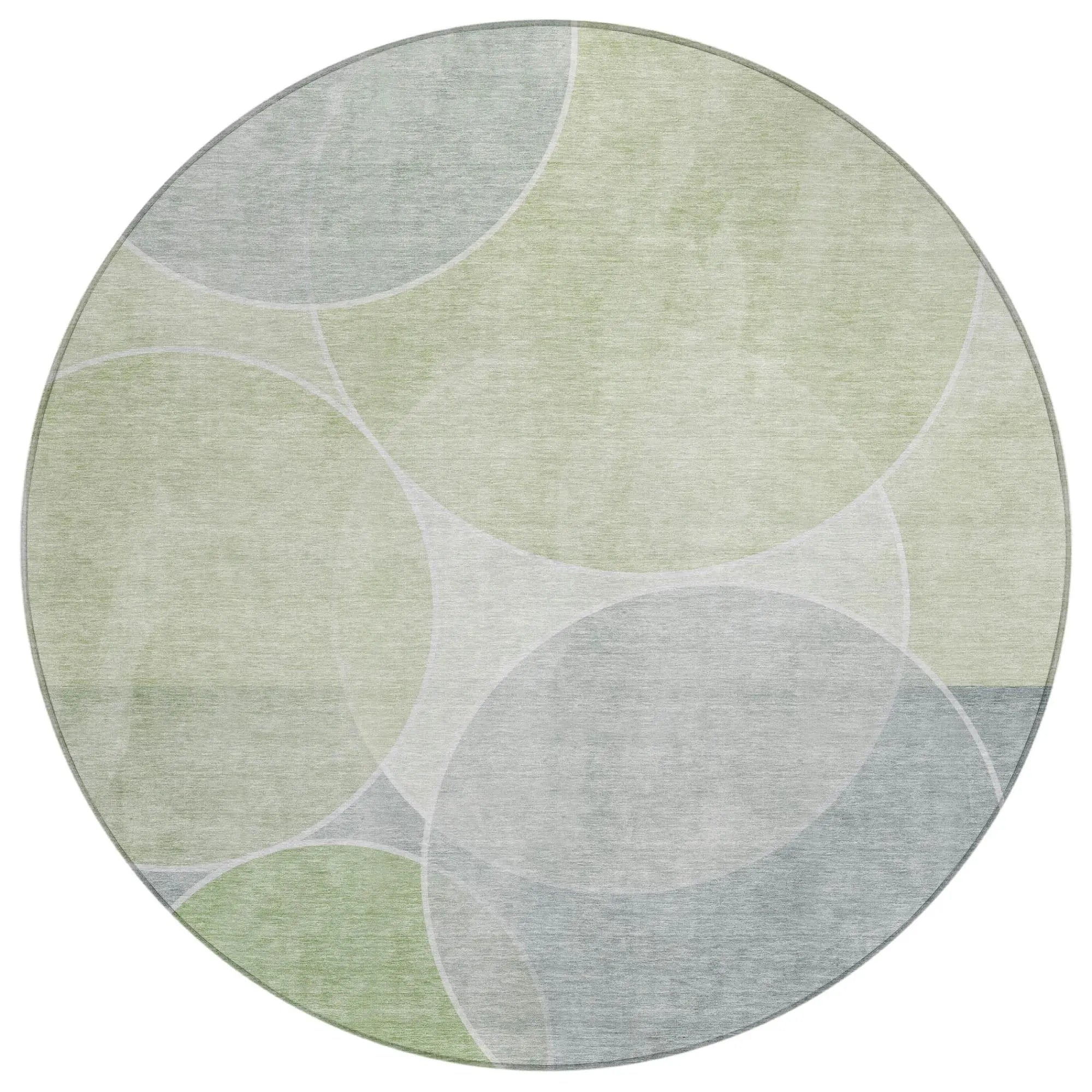 8' Mint Green And Green Round Geometric Washable Indoor Outdoor Area Rug Homeroots Outdoor