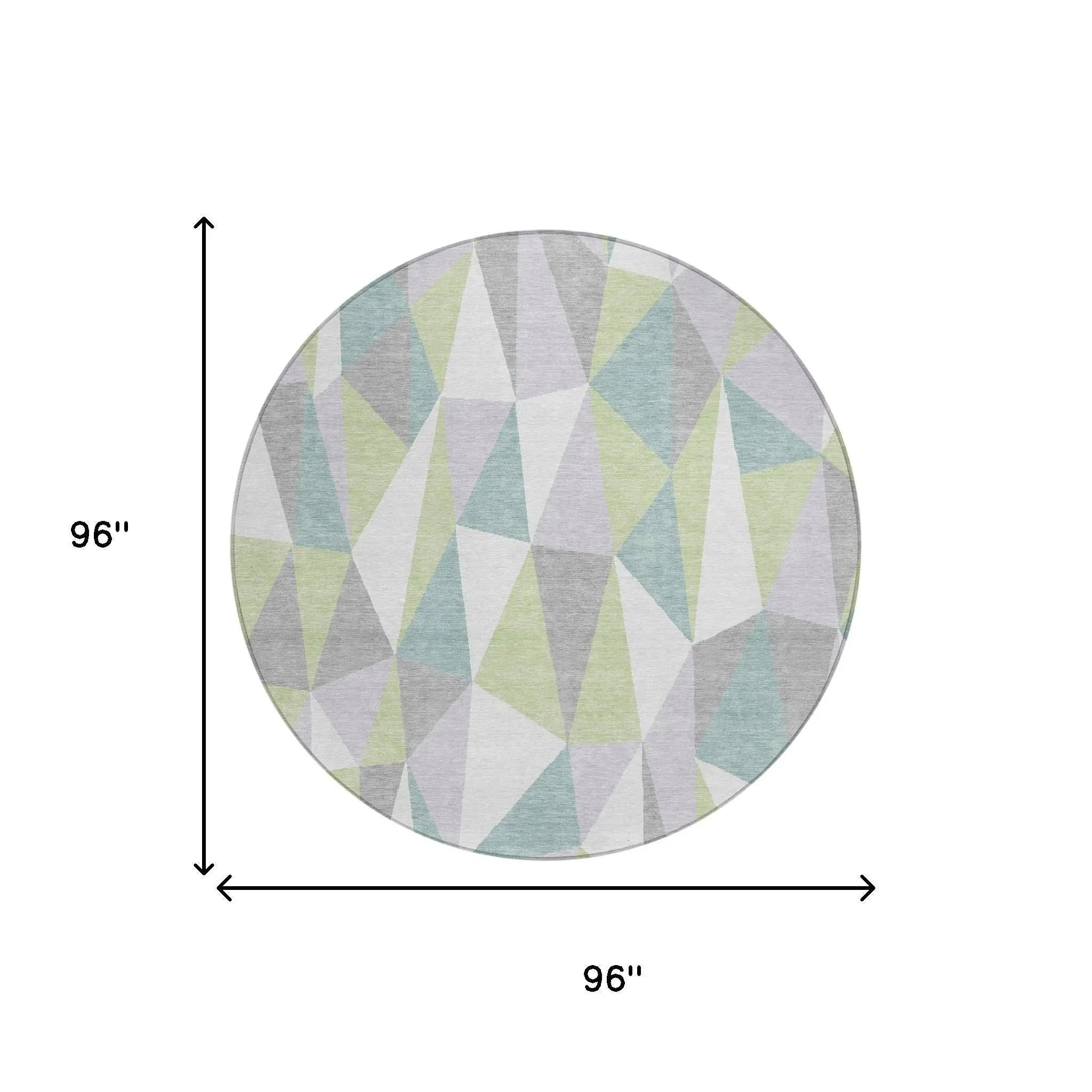 8' Mint Green And Green Round Geometric Washable Indoor Outdoor Area Rug Homeroots Outdoor