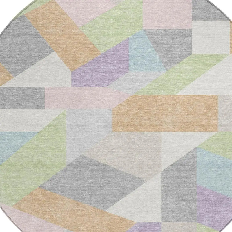 8' Mint Green And Green Round Geometric Washable Indoor Outdoor Area Rug Homeroots Outdoor