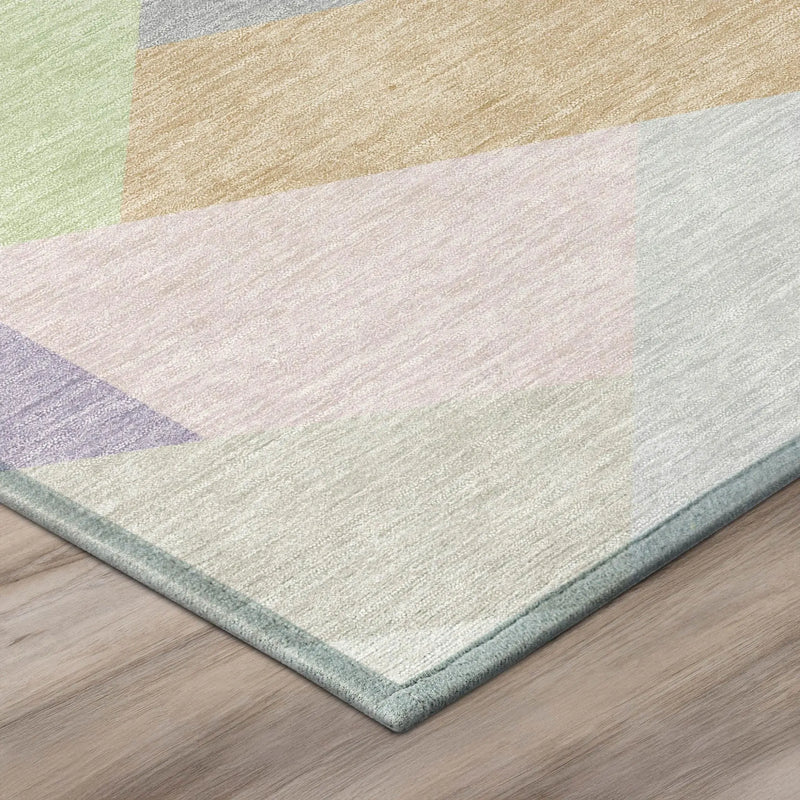 8' Mint Green And Green Round Geometric Washable Indoor Outdoor Area Rug Homeroots Outdoor