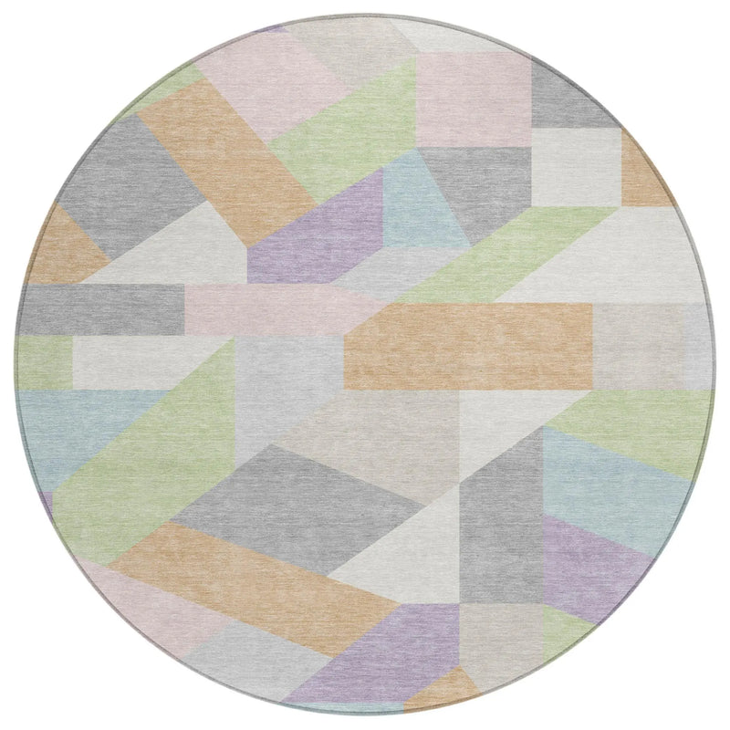 8' Mint Green And Green Round Geometric Washable Indoor Outdoor Area Rug Homeroots Outdoor