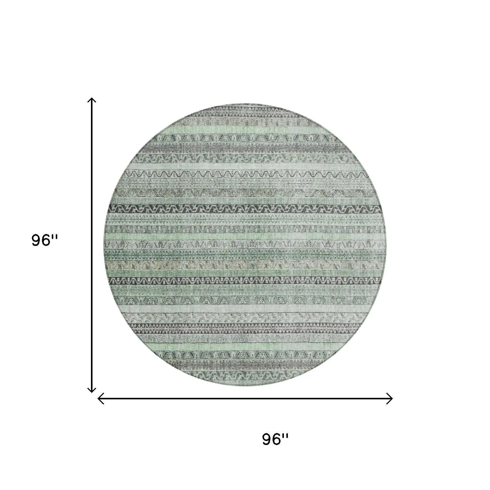 8' Mint Green And Green Round Striped Washable Indoor Outdoor Area Rug Homeroots Outdoor