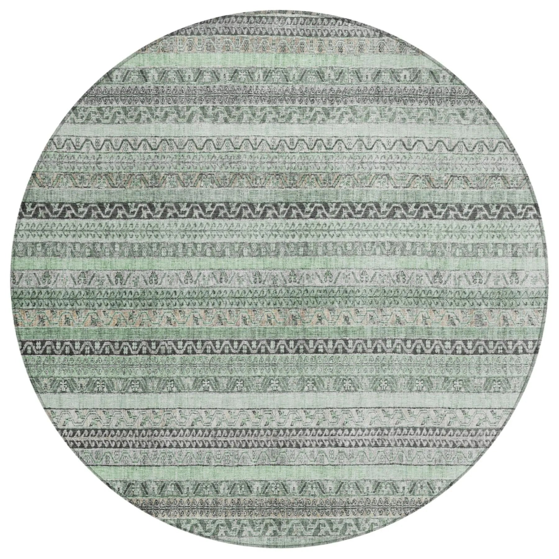 8' Mint Green And Green Round Striped Washable Indoor Outdoor Area Rug Homeroots Outdoor