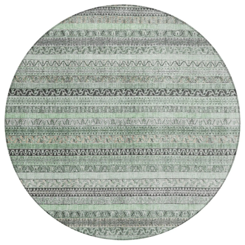 8' Mint Green And Green Round Striped Washable Indoor Outdoor Area Rug Homeroots Outdoor