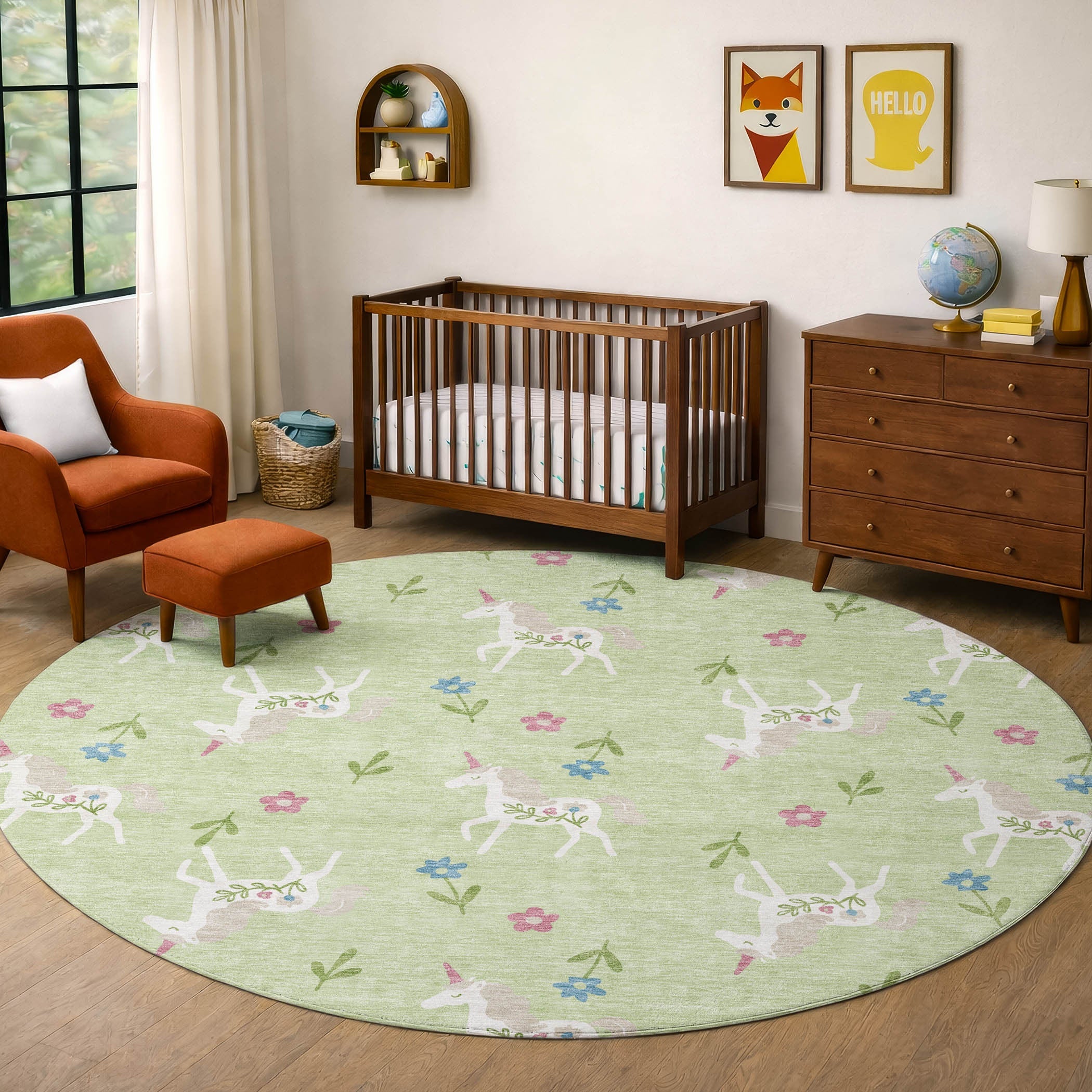8' Mint Green And Ivory Round Floral Washable Indoor Outdoor Area Rug Homeroots Outdoor