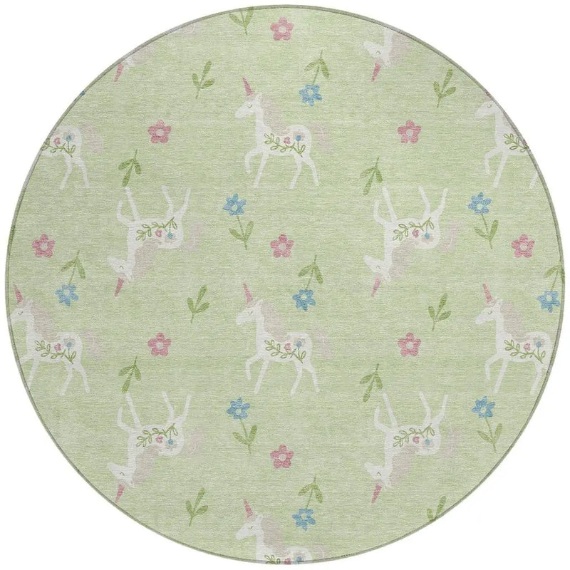 8' Mint Green And Ivory Round Floral Washable Indoor Outdoor Area Rug Homeroots Outdoor