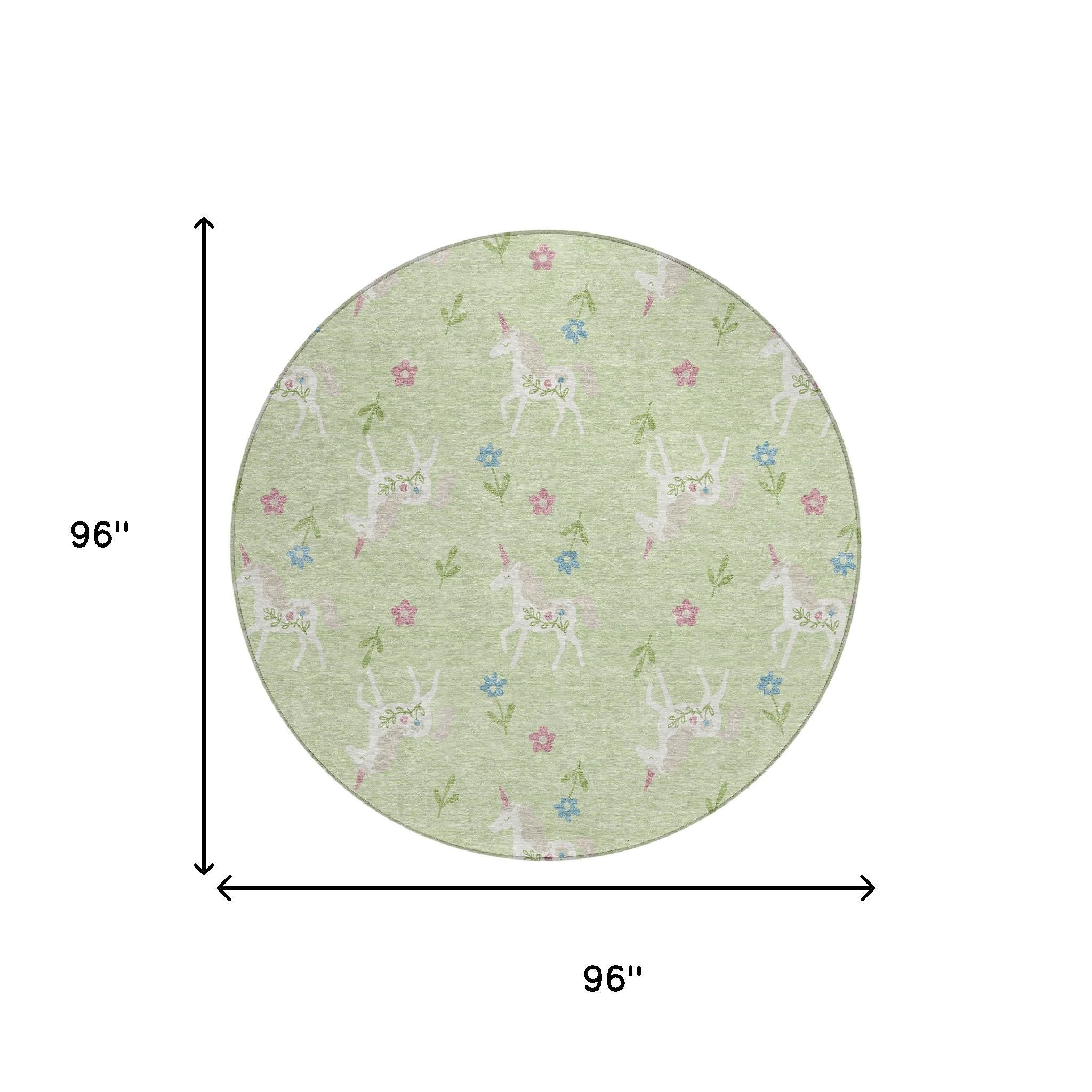8' Mint Green And Ivory Round Floral Washable Indoor Outdoor Area Rug Homeroots Outdoor