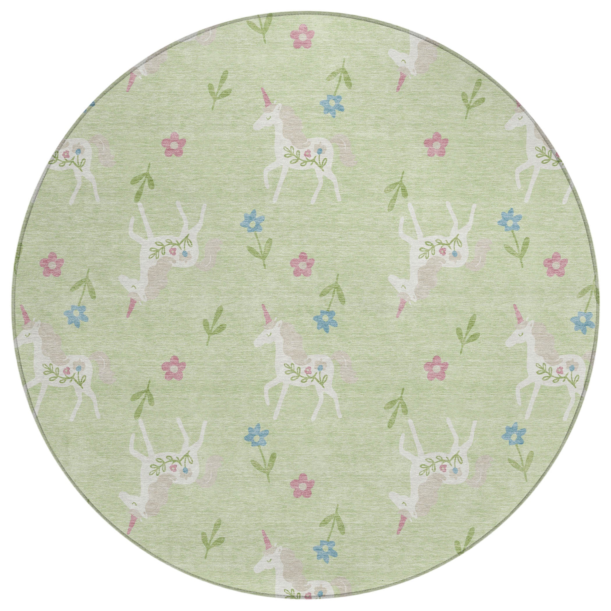 8' Mint Green And Ivory Round Floral Washable Indoor Outdoor Area Rug Homeroots Outdoor