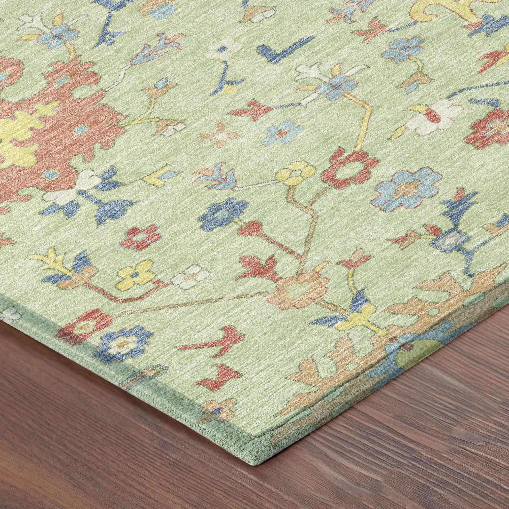 8' Mint Green And Salmon Round Faux Bois Washable Indoor Outdoor Area Rug Homeroots Outdoor