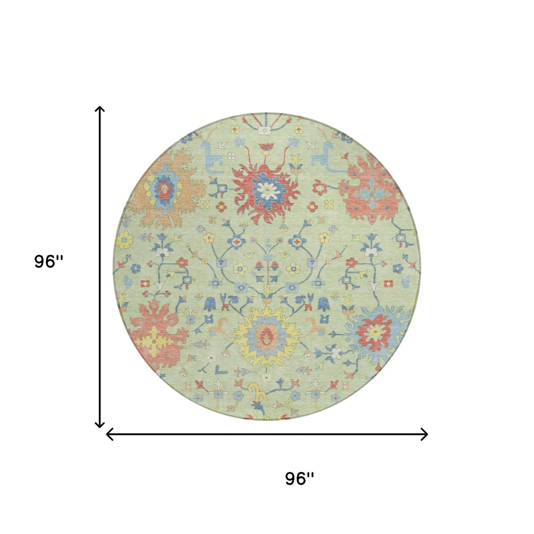 8' Mint Green And Salmon Round Faux Bois Washable Indoor Outdoor Area Rug Homeroots Outdoor