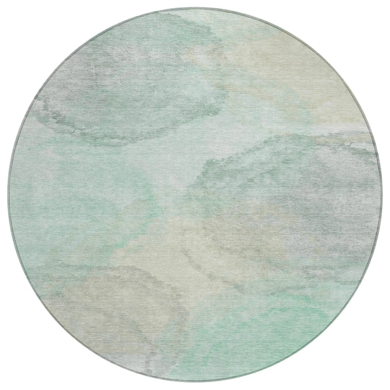 8' Mint Green And Teal Blue Round Abstract Washable Indoor Outdoor Area Rug Homeroots Outdoor