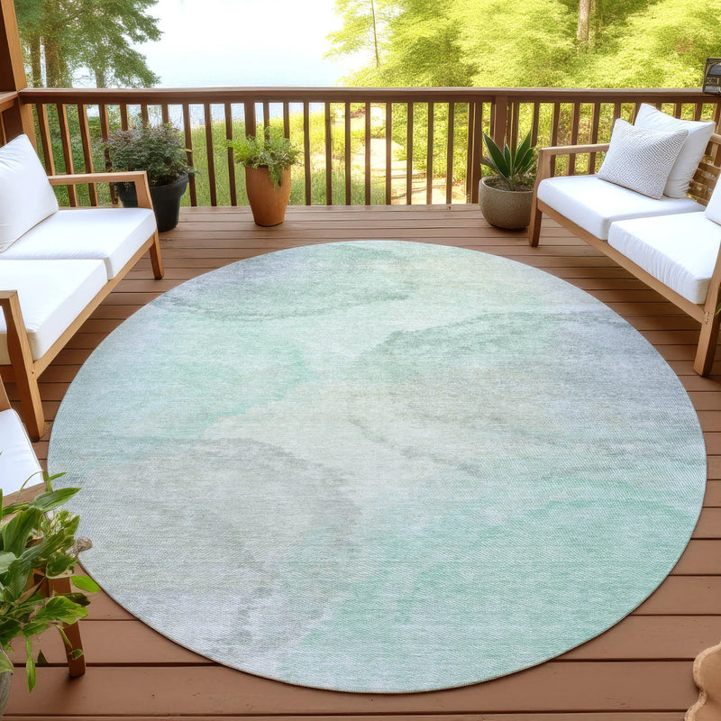 8' Mint Green And Teal Blue Round Abstract Washable Indoor Outdoor Area Rug Homeroots Outdoor
