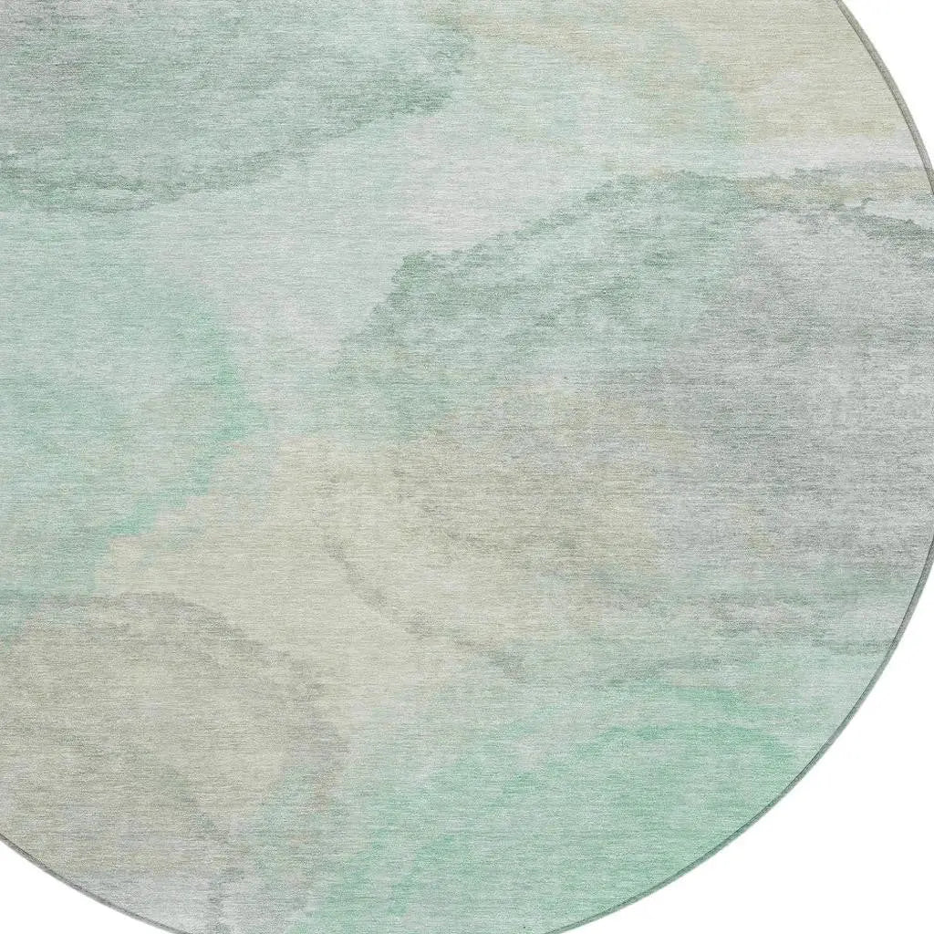 8' Mint Green And Teal Blue Round Abstract Washable Indoor Outdoor Area Rug Homeroots Outdoor