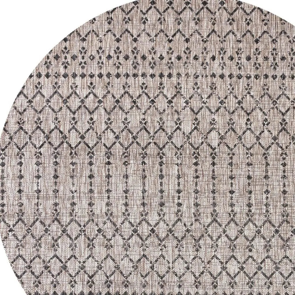 8' Natural And Black Round Trellis Indoor Outdoor Area Rug - GreatEagleInc