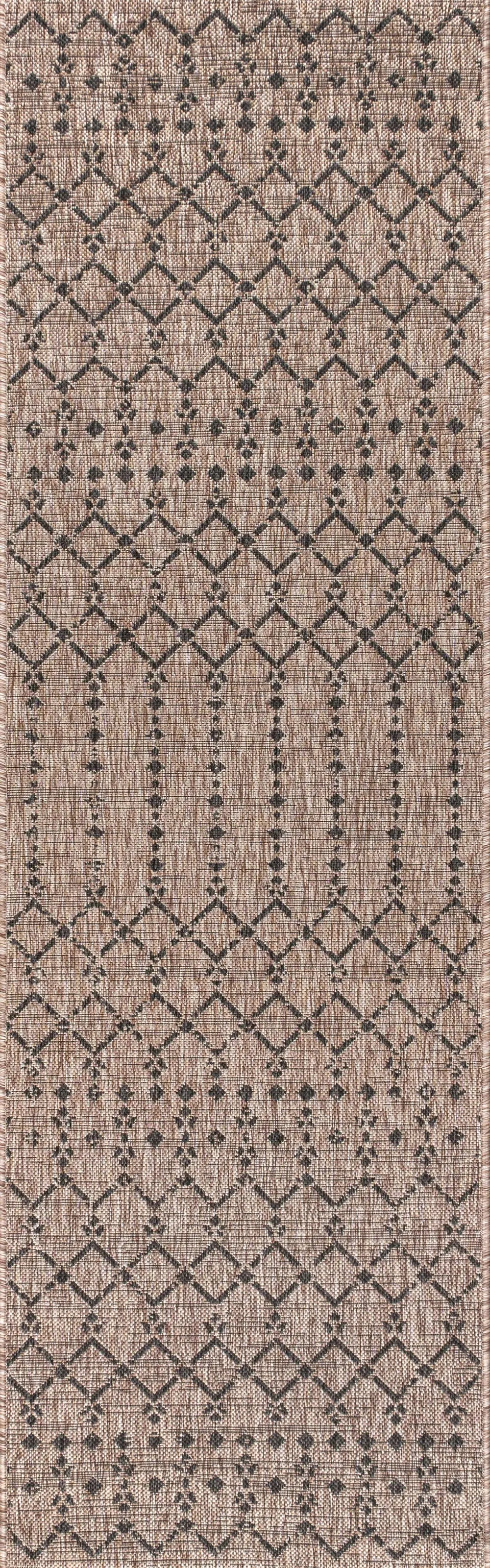 8' Natural And Black Trellis Indoor Outdoor Runner Rug Homeroots Outdoor