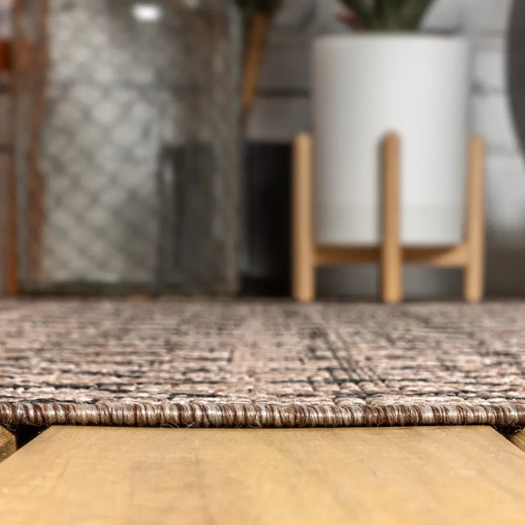 8' Natural And Black Trellis Indoor Outdoor Runner Rug Homeroots Outdoor