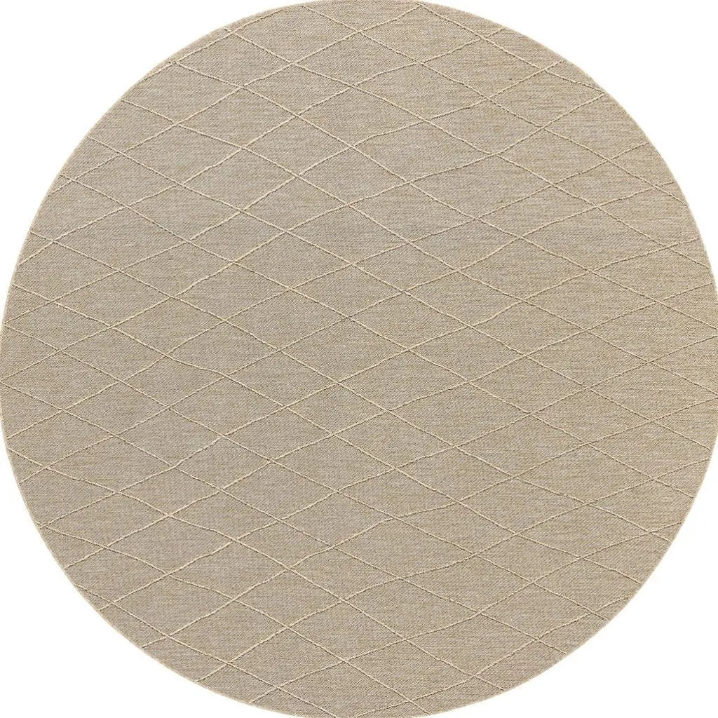 8' Natural And Light Brown Round Geometric Indoor Outdoor Area Rug Homeroots Outdoor