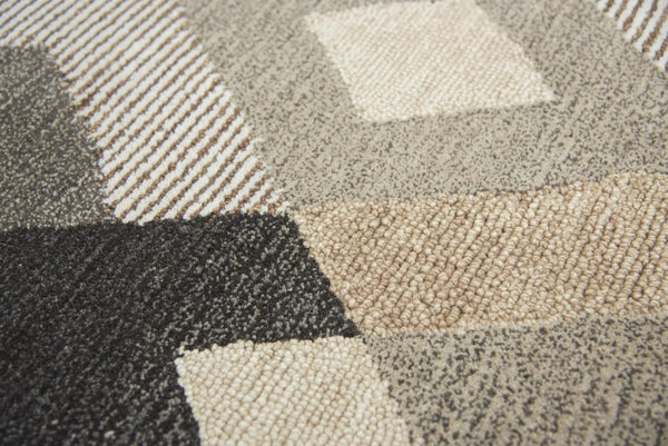 8' Natural Brown Beige Charcoal And Gray Wool Geometric Hand Tufted Area Rug Homeroots Home Decor