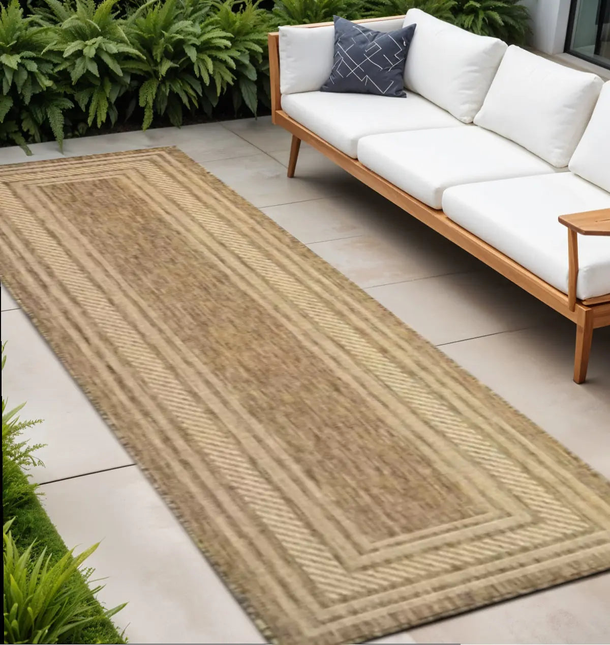 8' Natural Geometric Indoor Outdoor Runner Rug Homeroots Outdoor