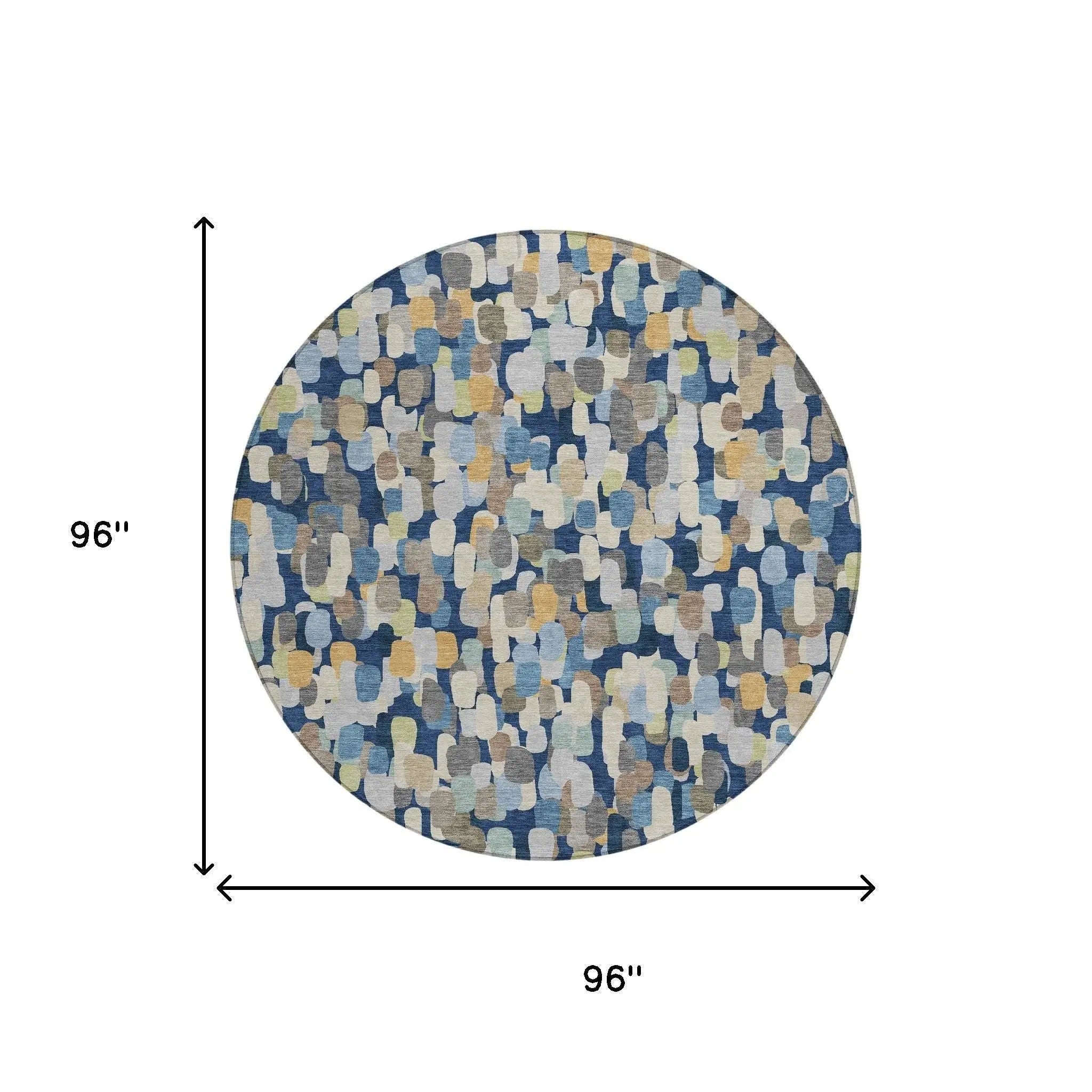 8' Navy Blue And Beige Round Abstract Washable Indoor Outdoor Area Rug Homeroots Outdoor