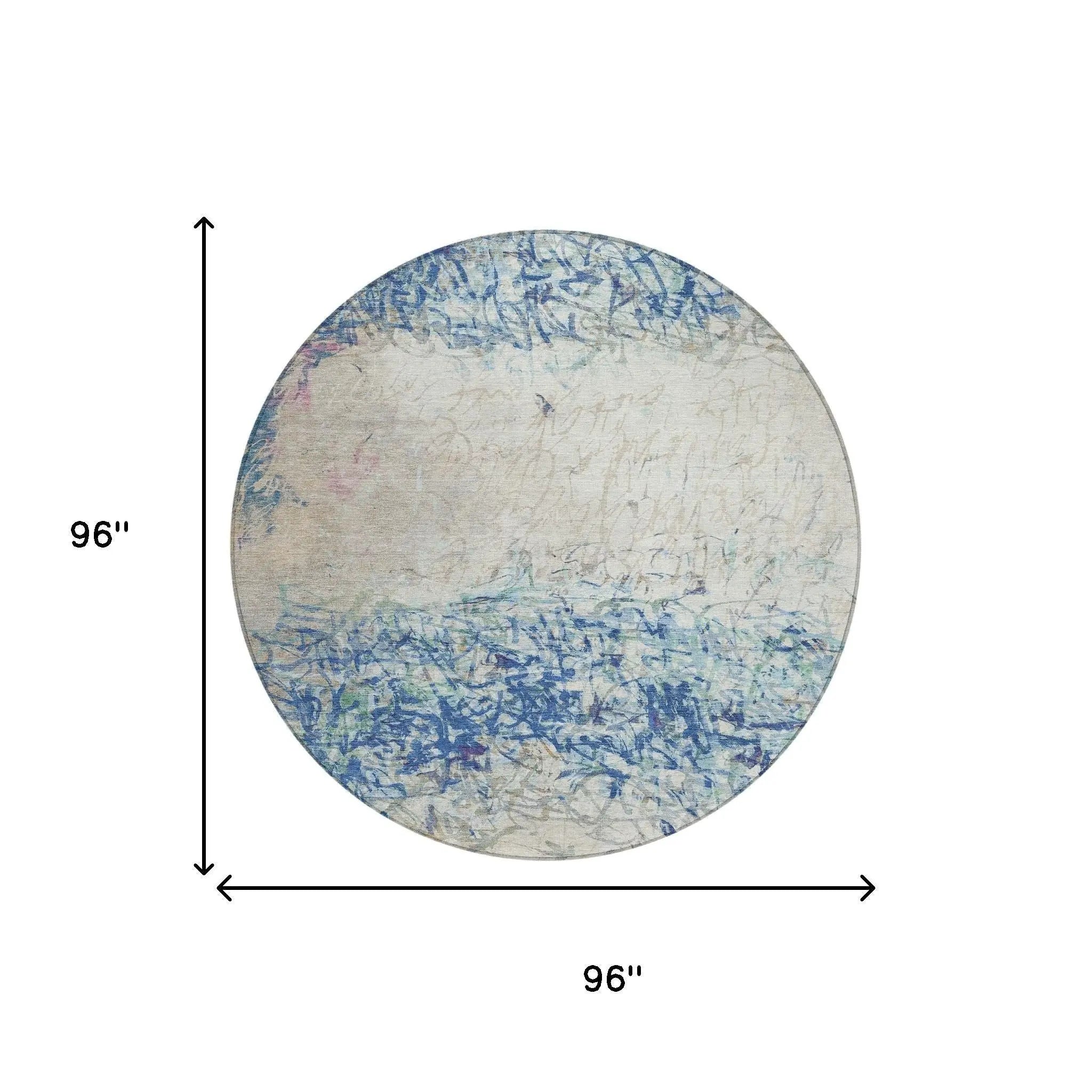 8' Navy Blue And Beige Round Abstract Washable Indoor Outdoor Area Rug Homeroots Outdoor