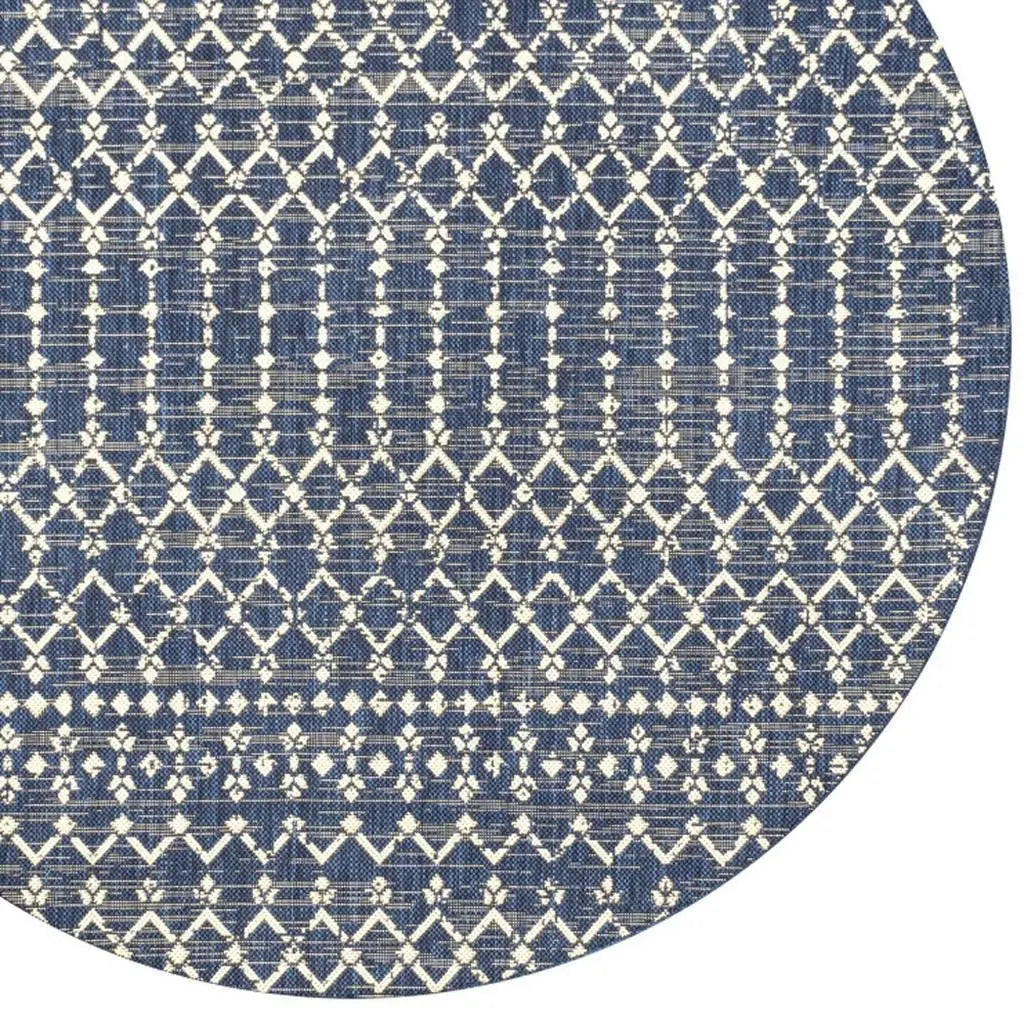 8' Navy Blue And Beige Round Trellis Indoor Outdoor Area Rug Homeroots Outdoor