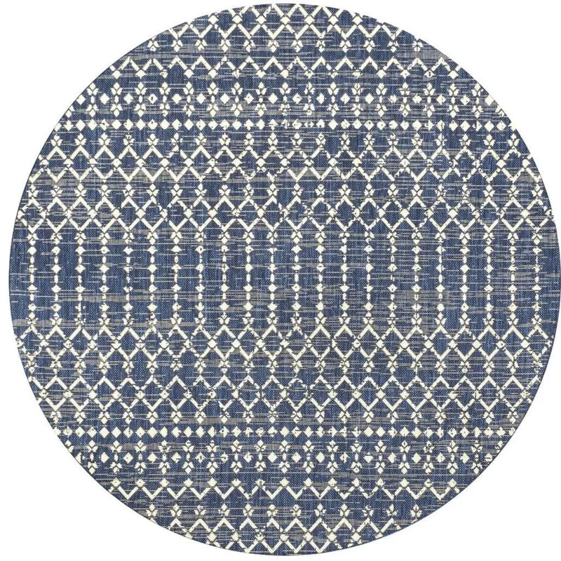 8' Navy Blue And Beige Round Trellis Indoor Outdoor Area Rug Homeroots Outdoor