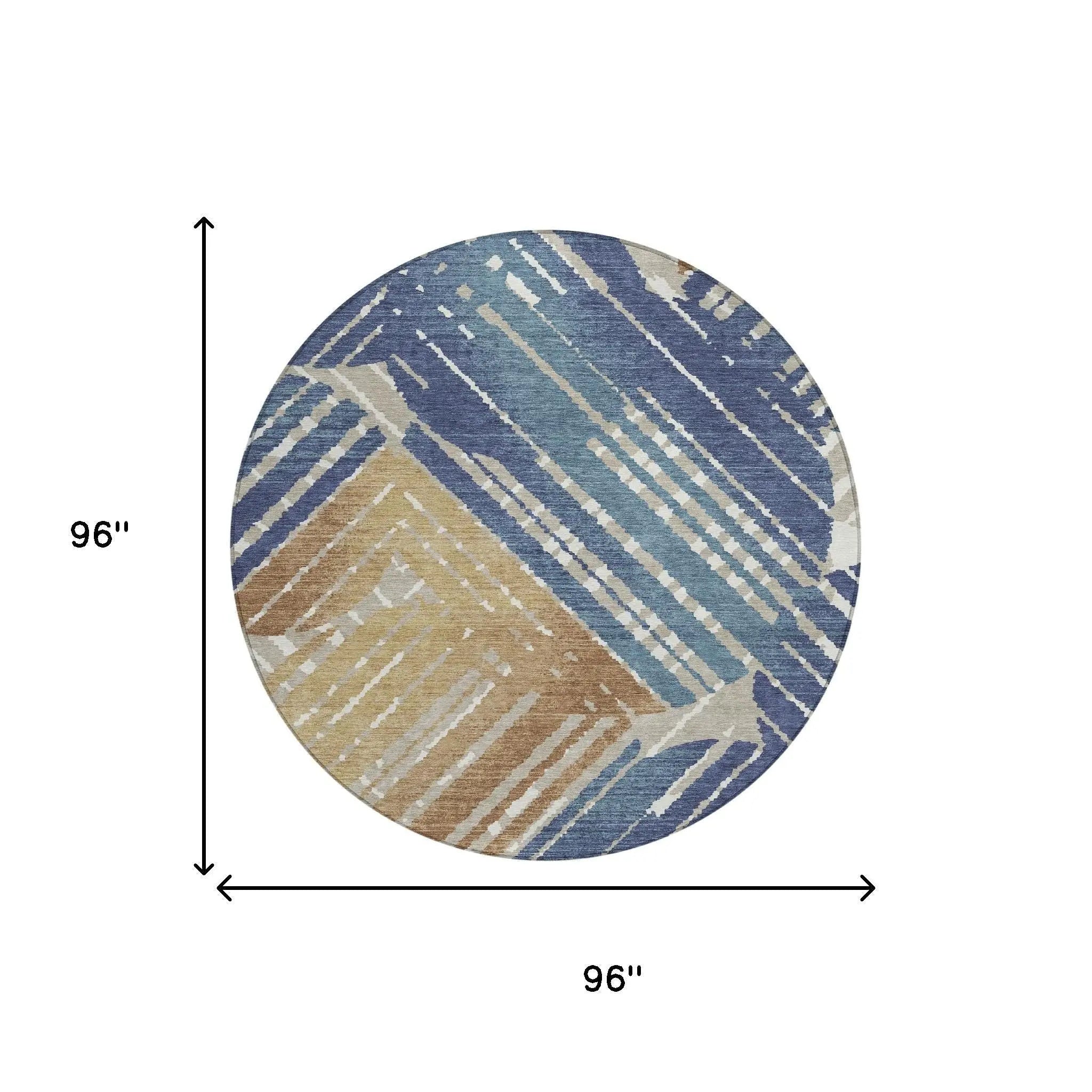 8' Navy Blue And Black Round Geometric Washable Indoor Outdoor Area Rug Homeroots Outdoor