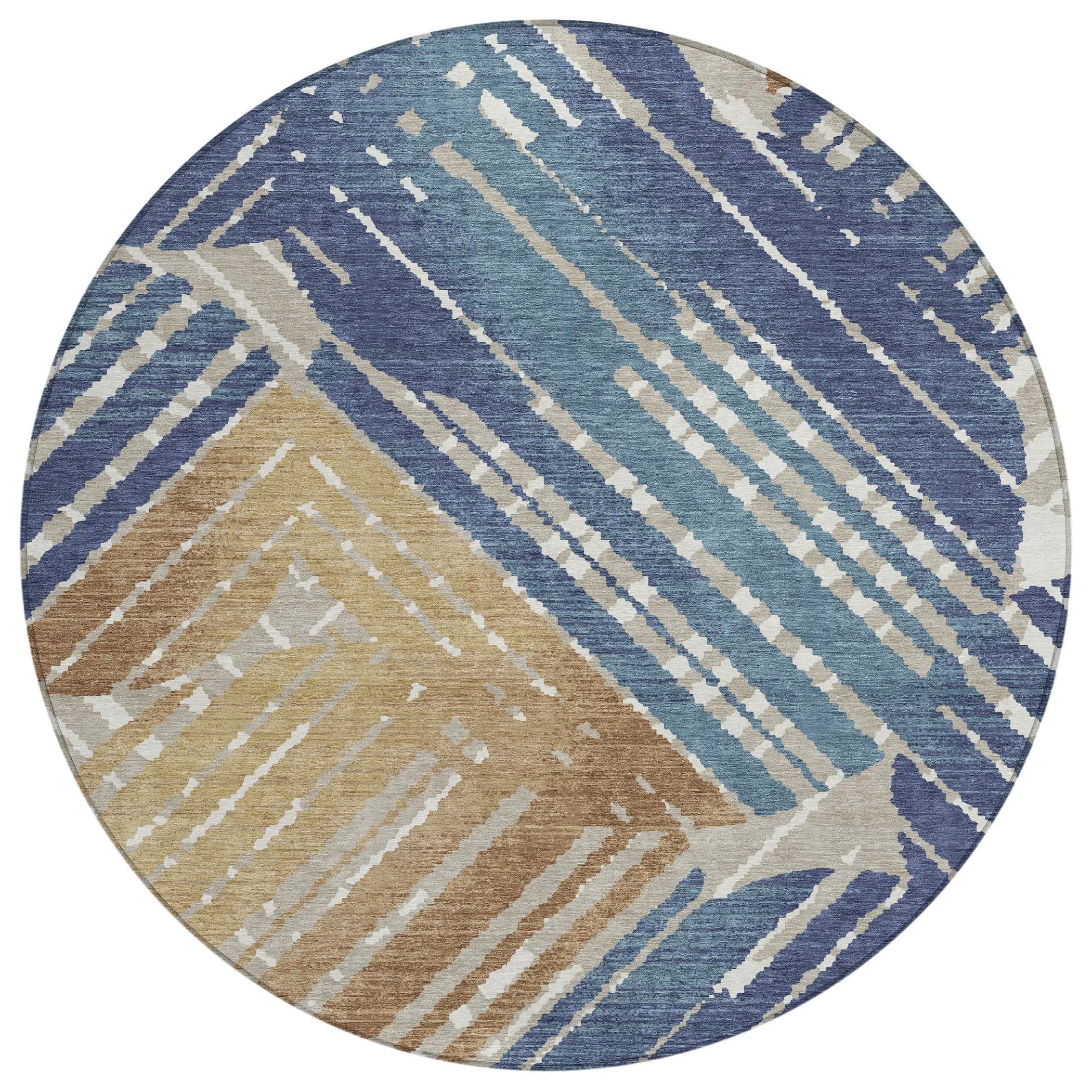 8' Navy Blue And Black Round Geometric Washable Indoor Outdoor Area Rug Homeroots Outdoor