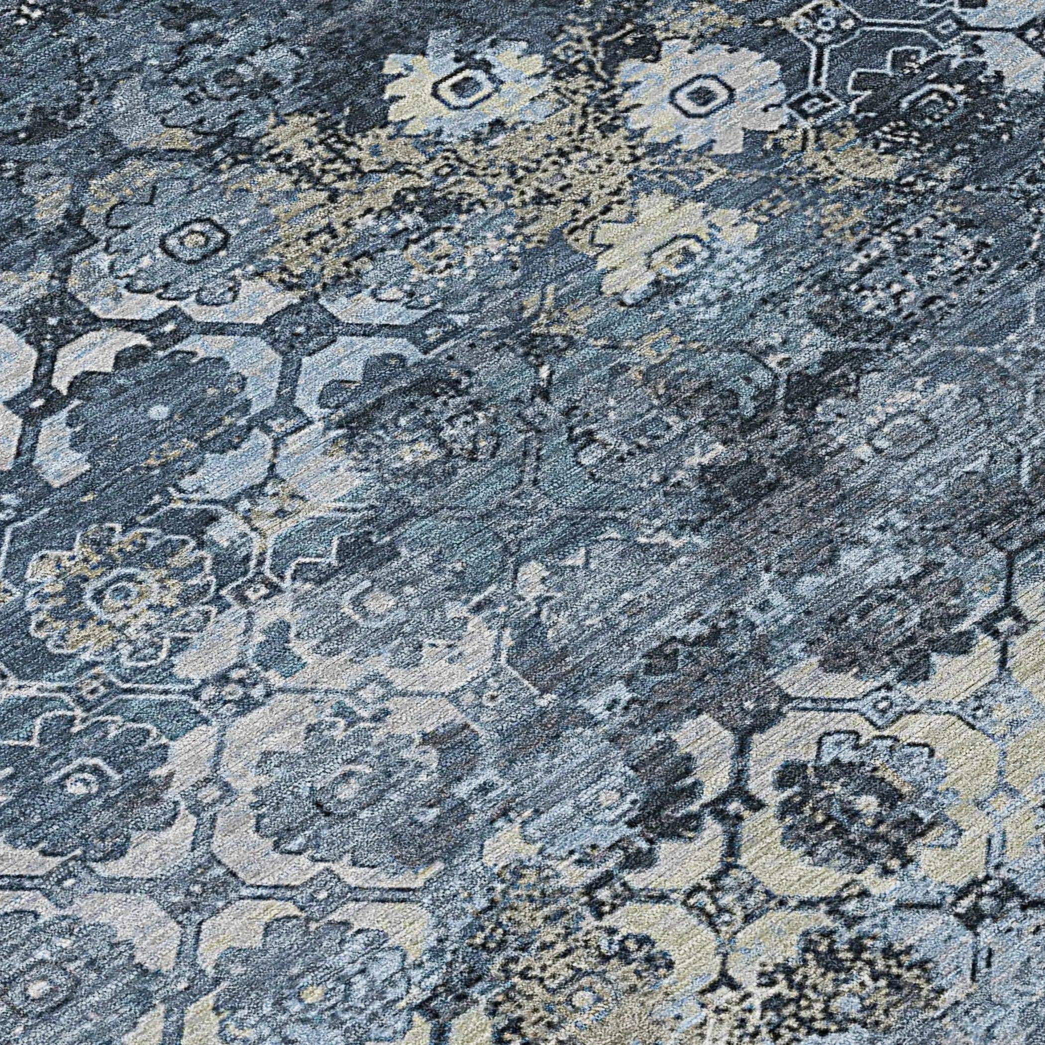8' Navy Blue And Blue Round Abstract Washable Indoor Outdoor Area Rug Homeroots Outdoor