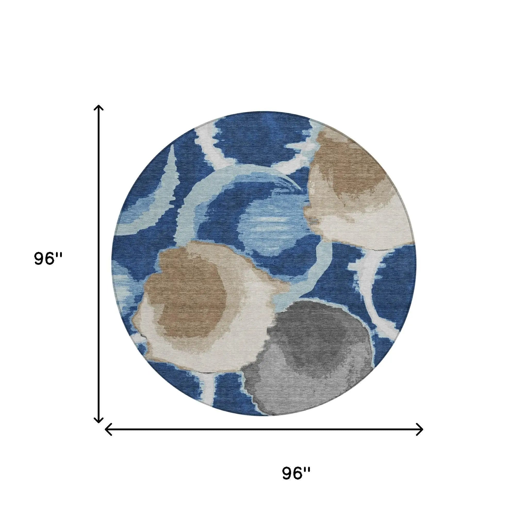 8' Navy Blue And Blue Round Abstract Washable Indoor Outdoor Area Rug Homeroots Outdoor