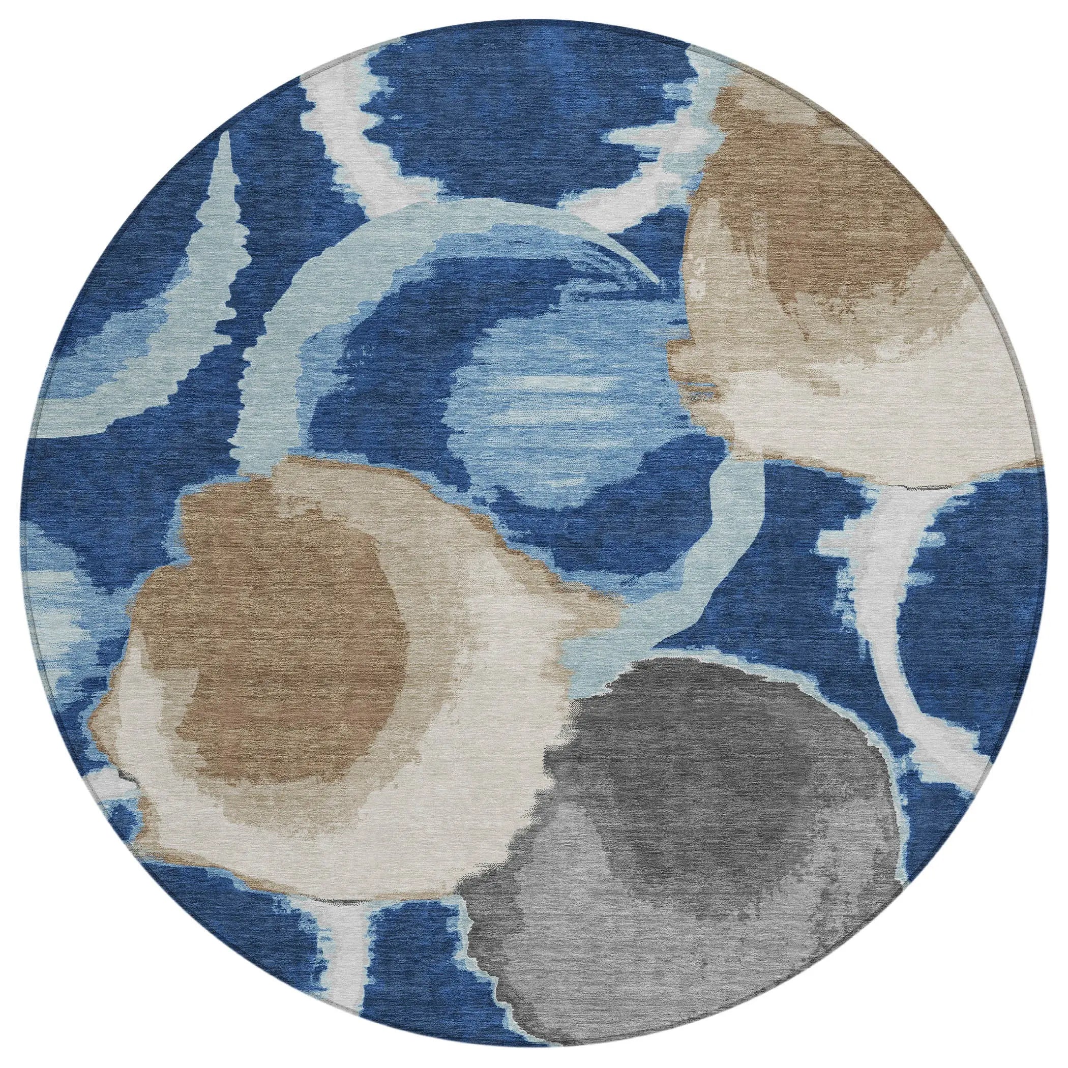 8' Navy Blue And Blue Round Abstract Washable Indoor Outdoor Area Rug Homeroots Outdoor