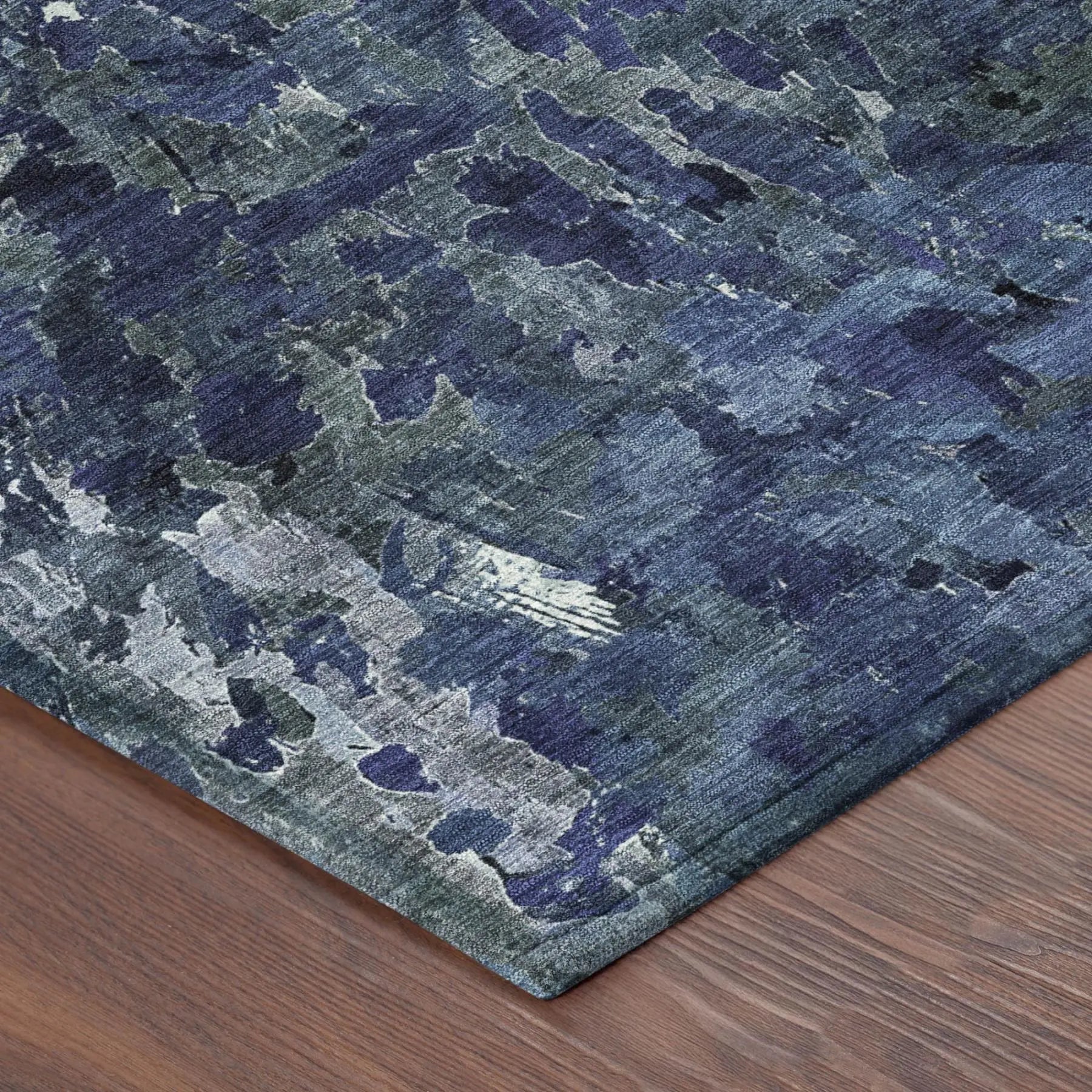 8' Navy Blue And Blue Round Abstract Washable Indoor Outdoor Area Rug Homeroots Outdoor
