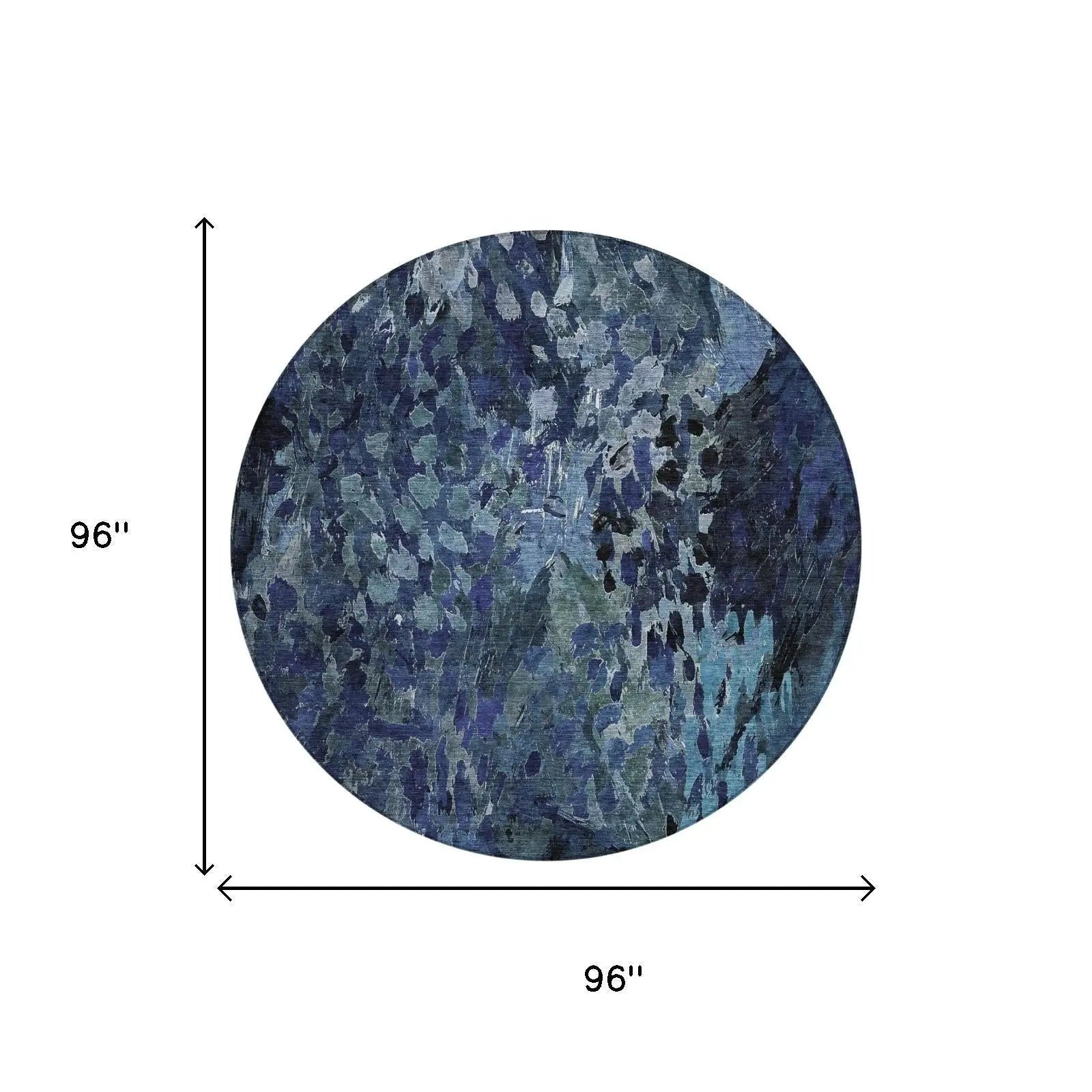8' Navy Blue And Blue Round Abstract Washable Indoor Outdoor Area Rug Homeroots Outdoor