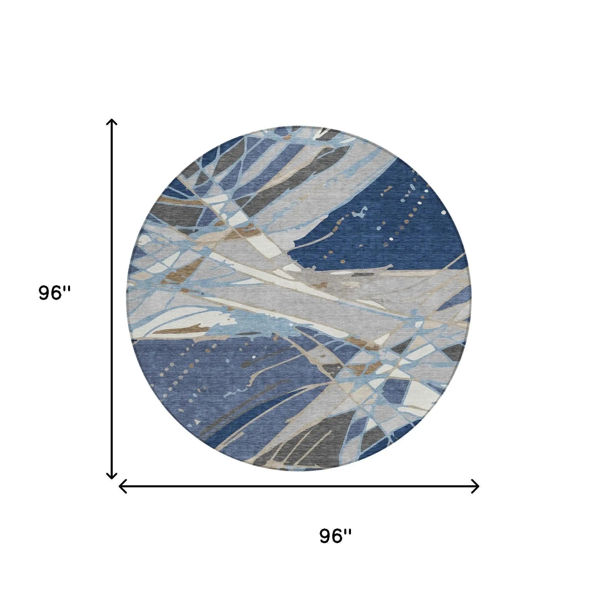 8' Navy Blue And Blue Round Abstract Washable Indoor Outdoor Area Rug Homeroots Outdoor
