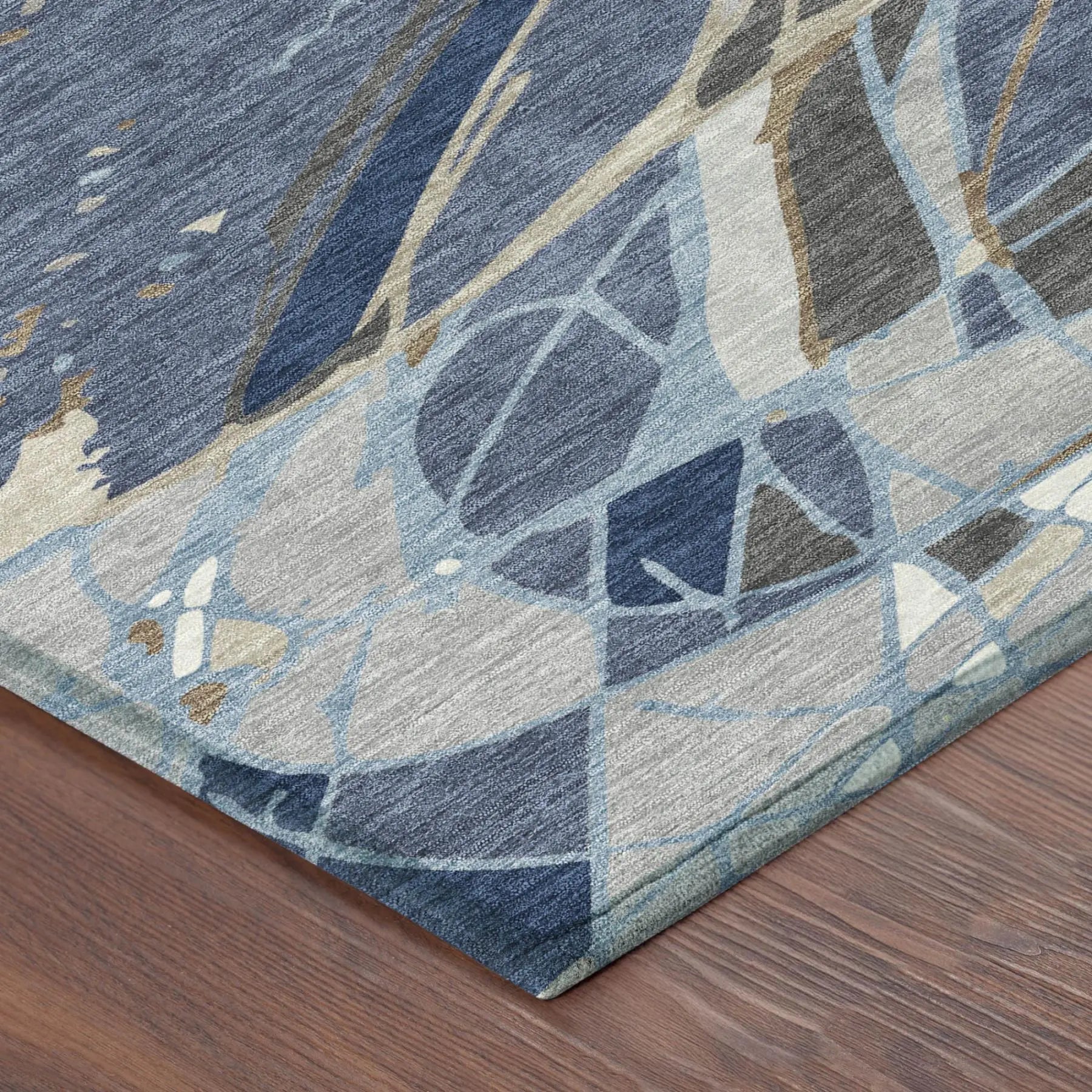 8' Navy Blue And Blue Round Abstract Washable Indoor Outdoor Area Rug Homeroots Outdoor