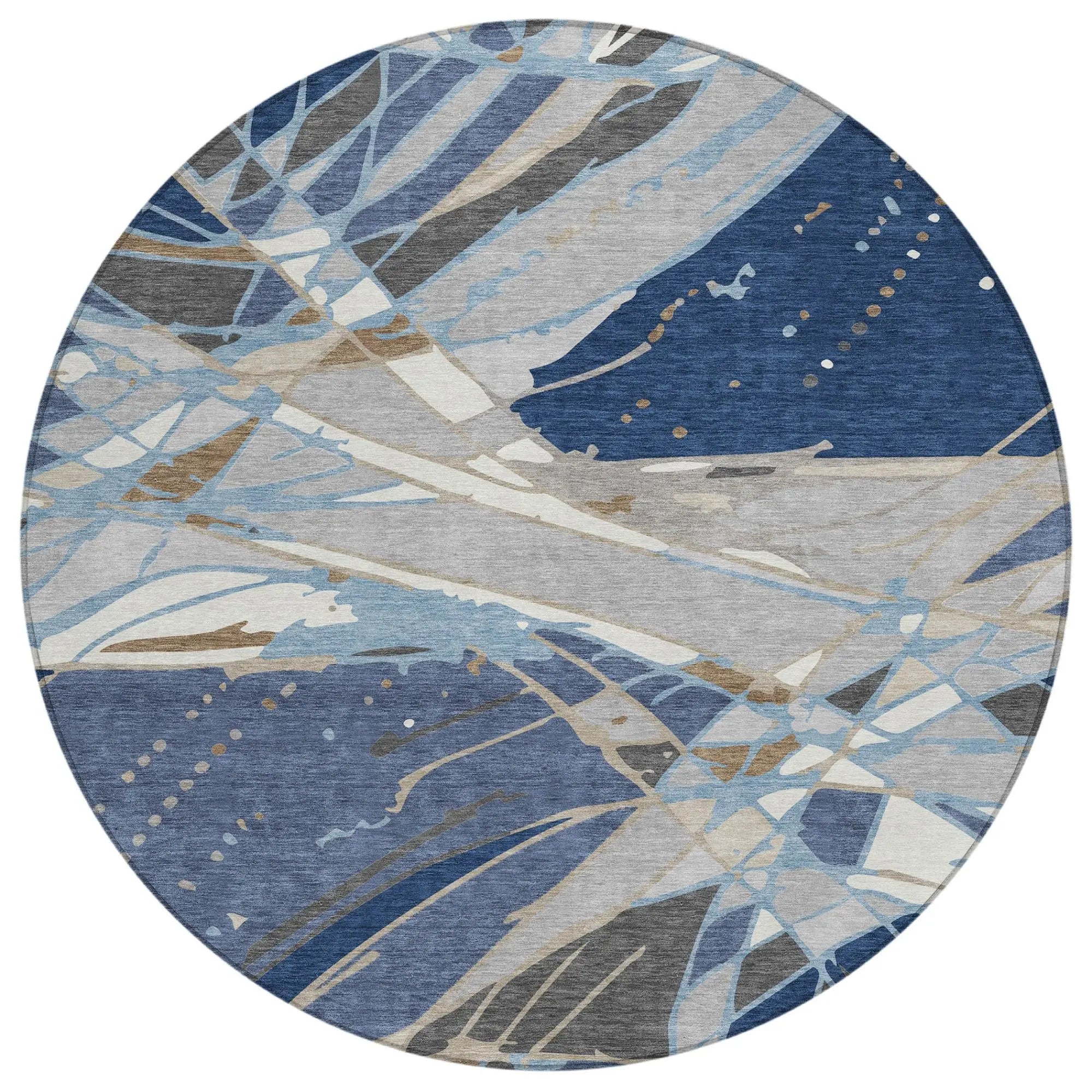 8' Navy Blue And Blue Round Abstract Washable Indoor Outdoor Area Rug Homeroots Outdoor